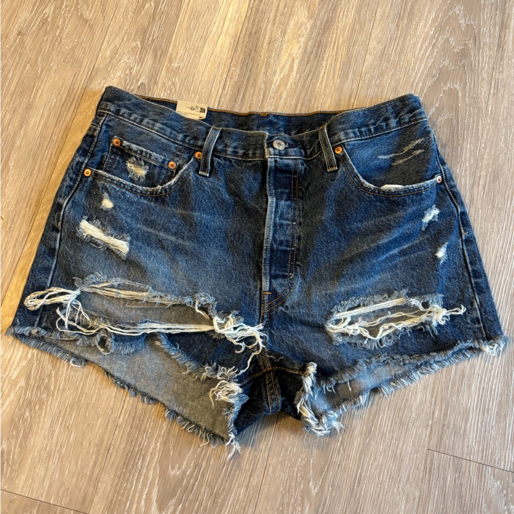 Levi's Blue Distressed Jean Shorts
